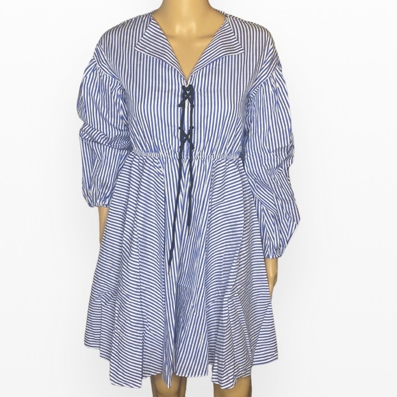 Santo by Paolo de Santo LACE-UP STRIPED COTTON-POPLIN MINI DRESS XS - Picture 3 of 5
